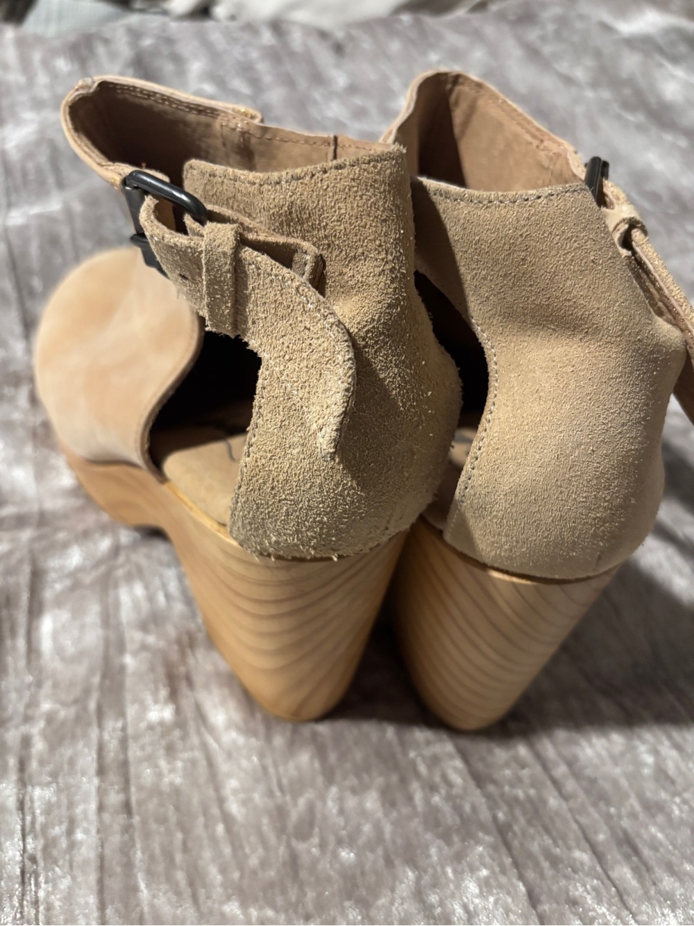 🌺Free People Size 8/39 Tan leather platform boots with wooden heel Cutout Heels - Picture 10 of 11